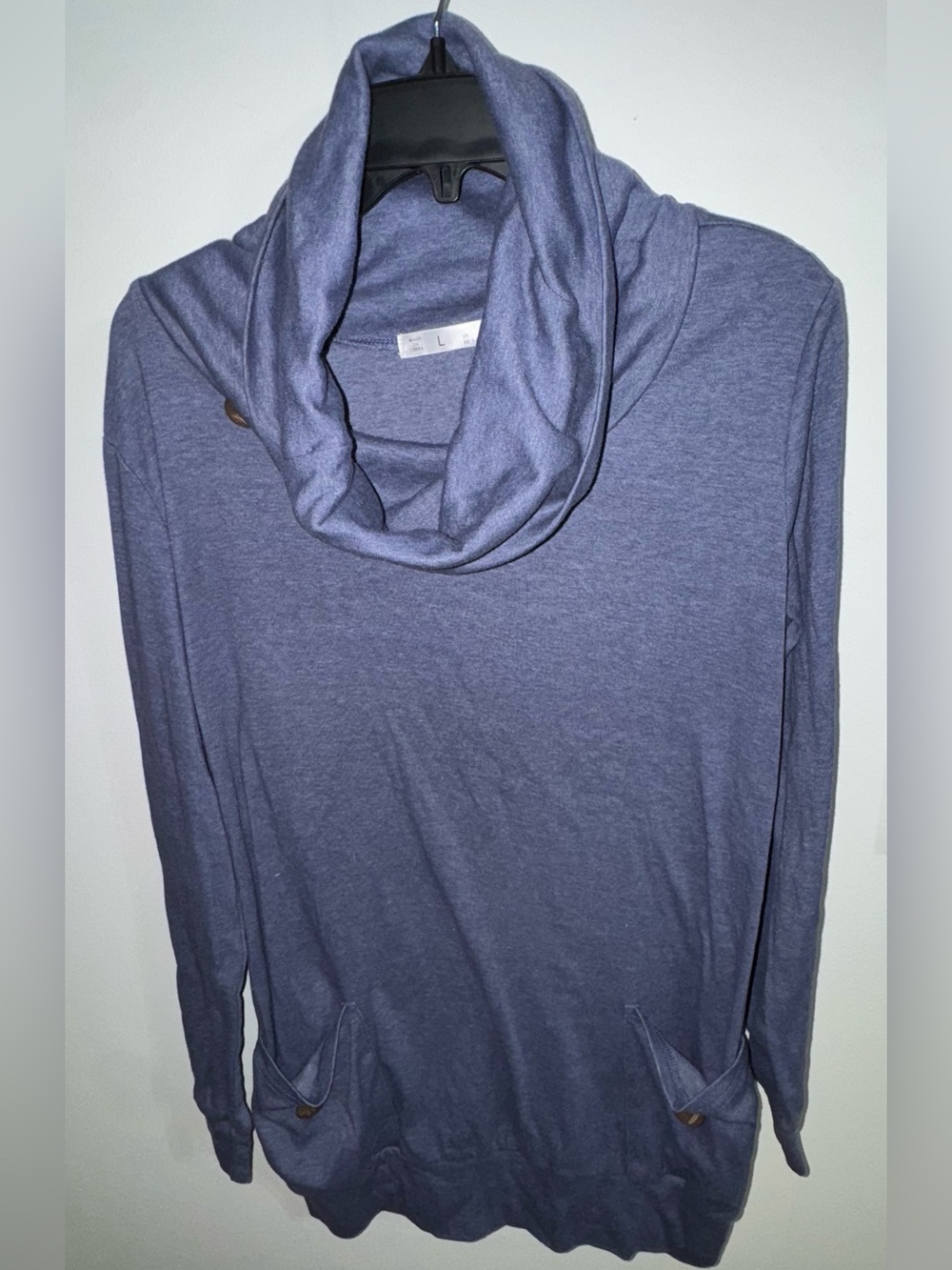 Lightweight Cowl Neck Sweater Tunic in Dusty Blue